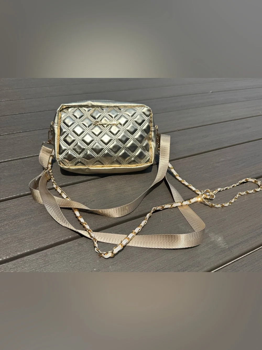 Metallic Quilted Crossbody Bag - Gold with 2 straps NWOT